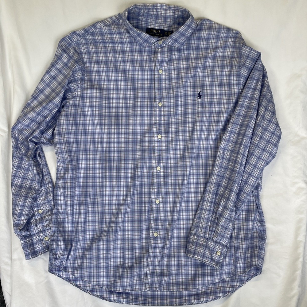 Ralph Lauren Classic Fit Performance Shirt Men 2XL Blue Plaid Check Long‎ Sleeve